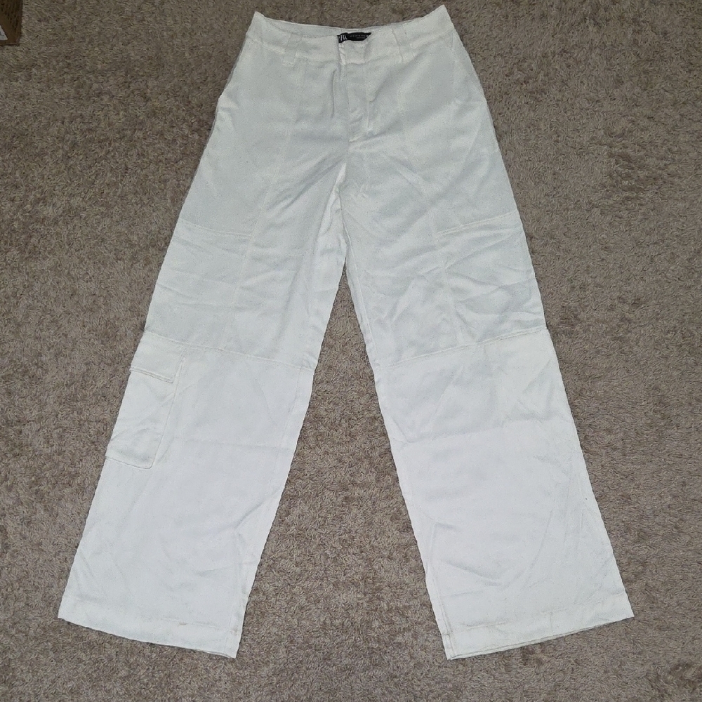 Zara Women''s Cream Wideleg Calypso Pants